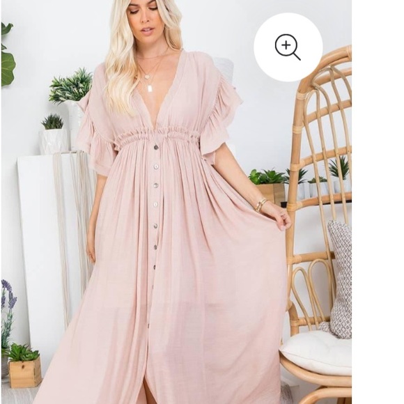 SWEET LOVELY BY JEN Deep V-Neck Ruffle Maxi Dress Size S - Picture 1 of 13